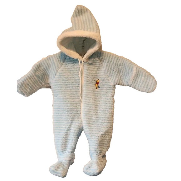 Disney Other - Vintage Disney Winnie Pooh Blue and White Striped Bunting Snowsuit Newborn